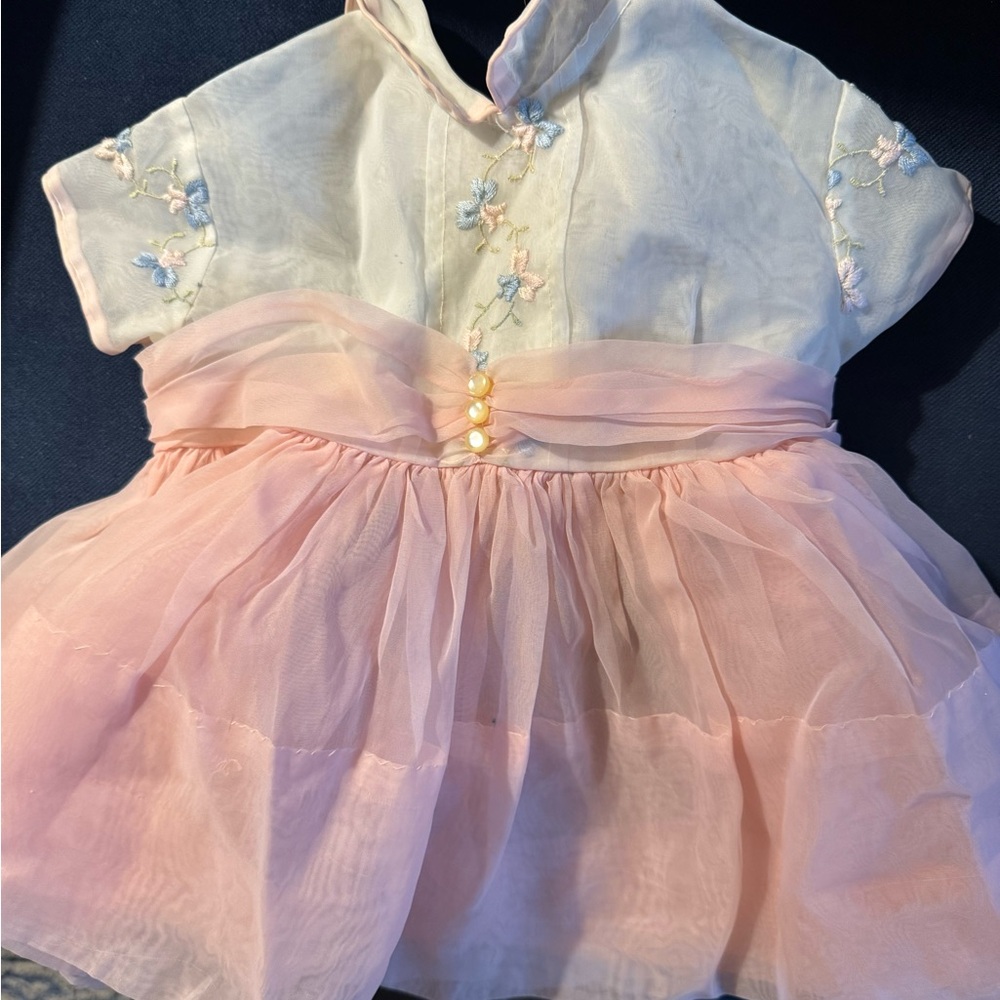 Charming Pink and White Baby Dress- vintage Little Star Brand